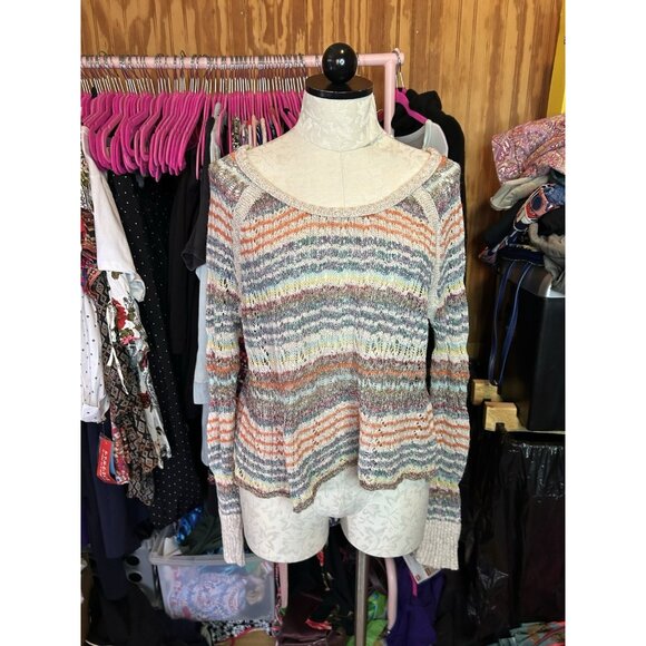 Free People Lost In The Forest Striped Cropped Sweater Lightweight Sz S - Picture 2 of 10